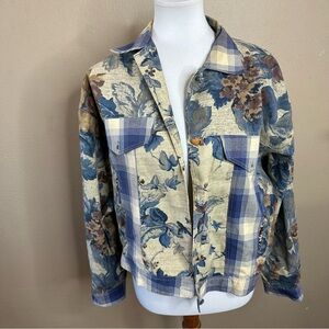 My Boyfriend’s Back Blue and Cream Jean Jacket with Unique Pattern 📃